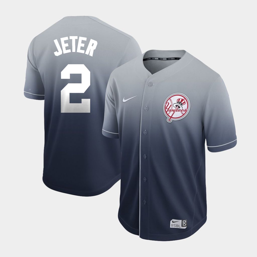 Men New York Yankees #2 Jeter Grey Nike Fade MLB Jersey->new york yankees->MLB Jersey